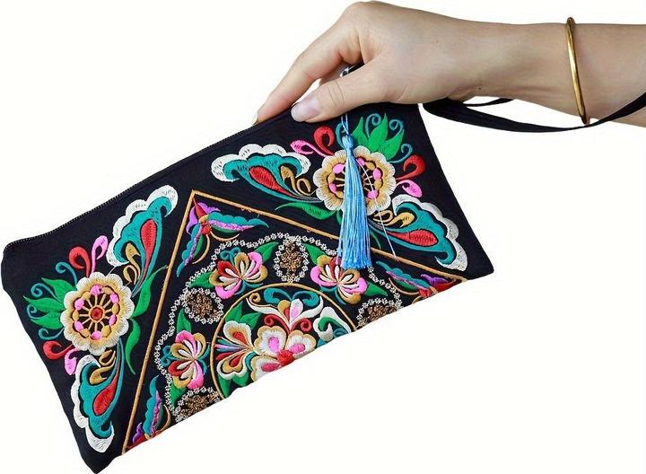 Immagine prodotto Only-Bags.Store 1 Stück Bohemian bestickte Kupplung Geldbörse, Boho-Stil Armband, Mode-Accessoire, Polyester