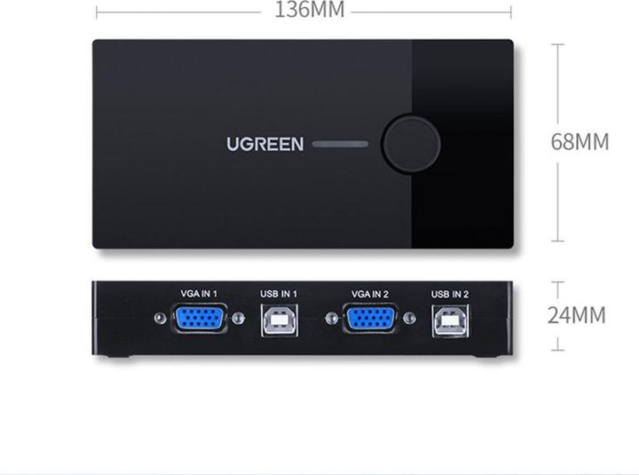 Actual product image Ugreen 30357 KVM Switch Box 2-port VGA Video Adapter 2 in 1 (black)