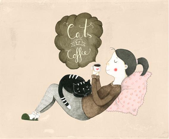 Actual product image Trenddeko Loske - Cats & Coffee (384 x 300 cm)