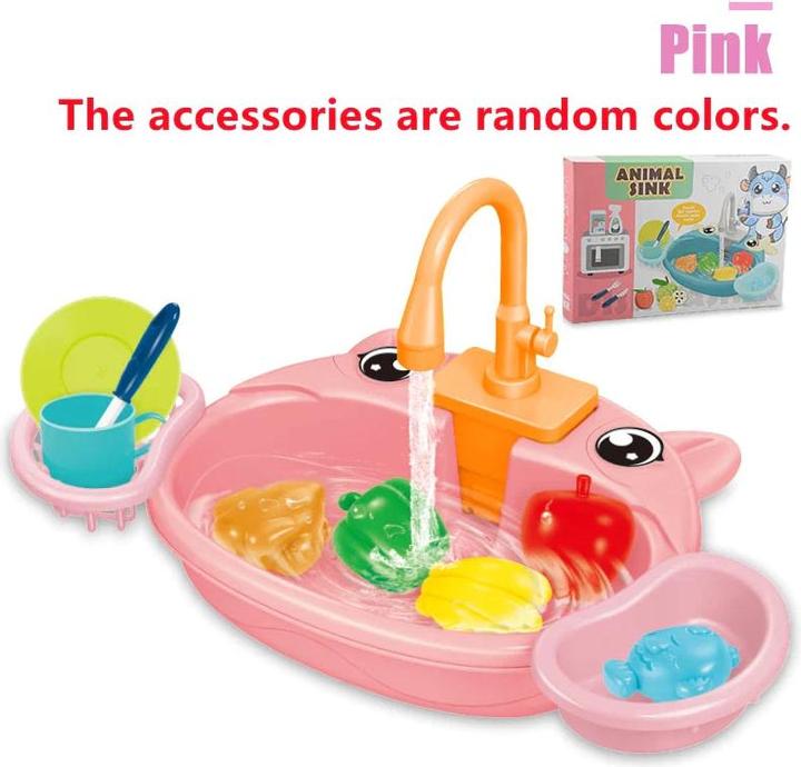 Actual product image Activity Board Playhouse Cartoon Simulation Kitchen Dishwashing Table Electric Tap Cycle of Water