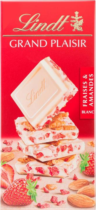 Image du produit Lindt Tablette de chocolat Grand Plaisir Blanc Fraise & Amande (150 g)