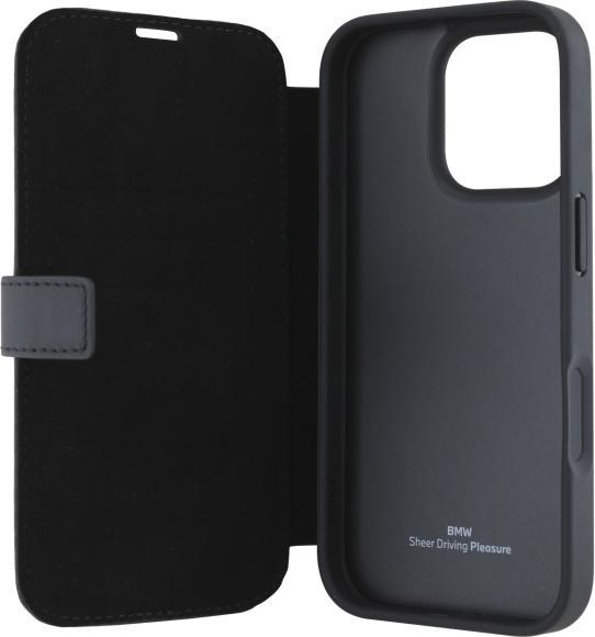 Actual product image BMW BMBKP16L23RMRLK iPhone 16 Pro 6.3" czarny/black bookcase Signature Leather Wordmark (Apple iPhone 16 Pro)