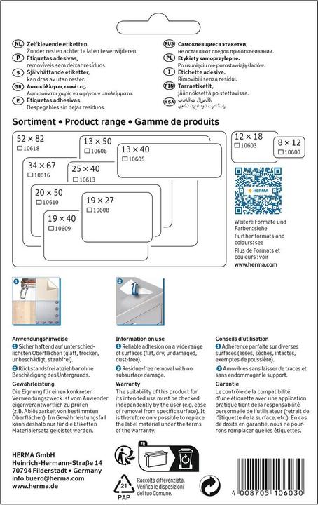 Actual product image HERMA Removable multi-purpose labels