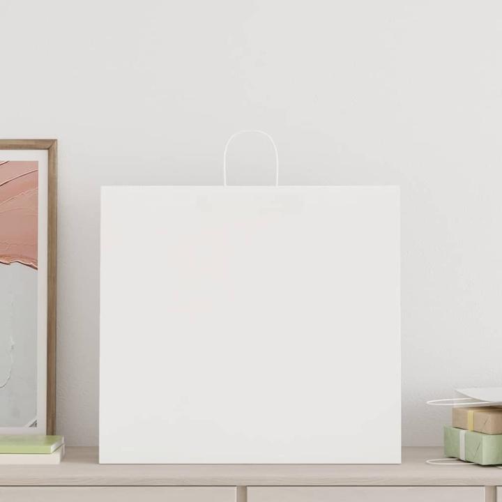 Produktbild VidaXL Kraftpapiertüten 50 Stk. mit Henkel Weiss 54x15x49 cm Papiertüte (Geschenktüte, 50 x)