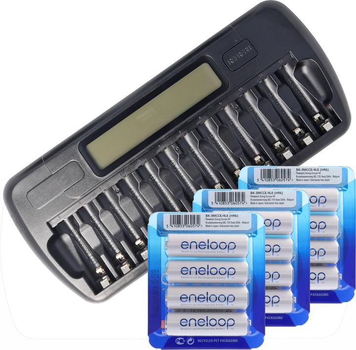 Produktbild Panasonic eneloop Standard HR-3UTGA 12 Stück AA Mignon Akkus, LCD-Ladegerät mit Display für 1-12 AA (12 Stk., AA, Ladegerät inkl. Akku)