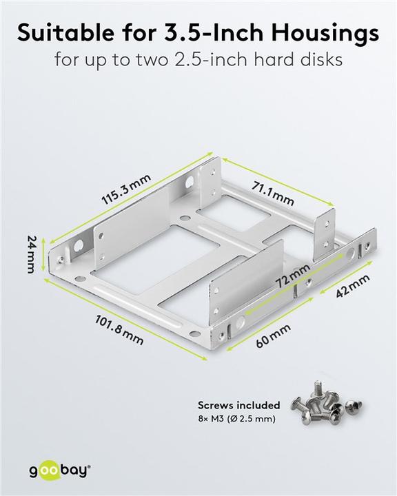 Produktbild Goobay Doppelter Festplatten-Einbaurahmen 2.5" auf 3.5", Silber