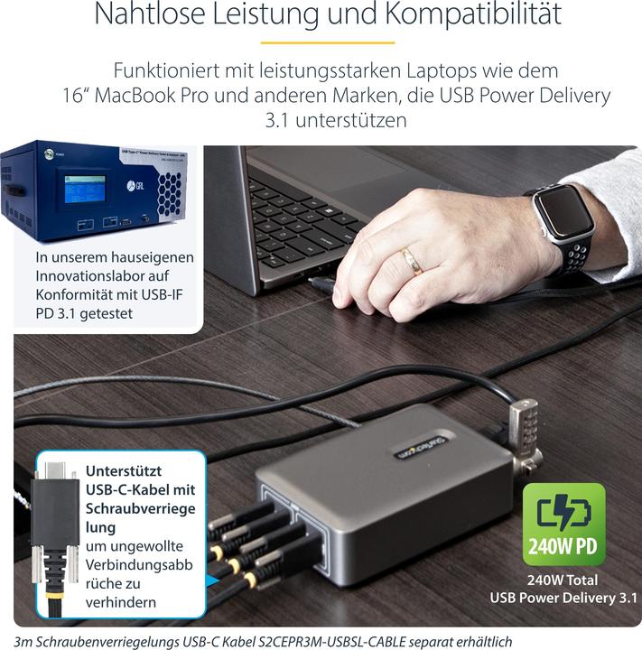 Immagine prodotto StarTech .com 424DEU-USB-C-CHARGER, Interno, AC, 28 V, 1,8 m, Grigio (240 W)