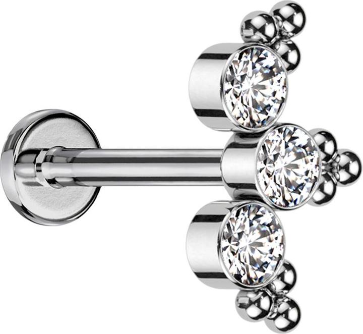 Produktbild Star Piercing Micro Threadless Labret silber dreiecks Kugeln drei Kristalle silber (ohne Messing, Titan G23)