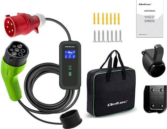 Immagine prodotto Qoltec Caricabatterie mobile per veicoli elettrici con 2in1 regolabile (Tipo 2, 32 A)
