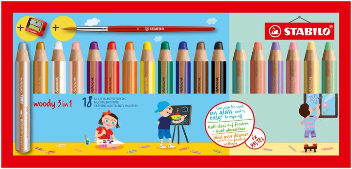 Actual product image STABILO woody 3 in 1 coloured pencil with sharpener and brush (Pastel shades, 18 x)