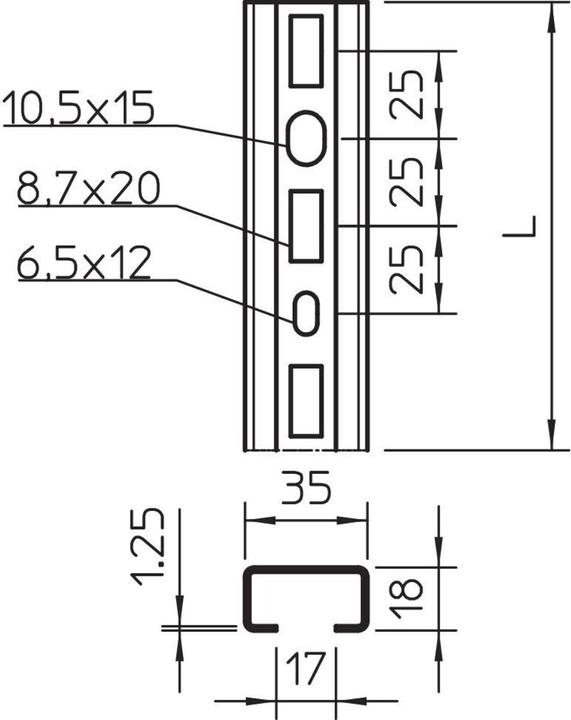 Productafbeelding OBO Bettermann Profielrail (500 mm, 35 mm, 1.25 mm)
