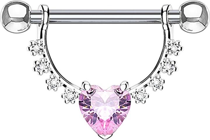 Produktbild Star Piercing Barbell silber Kristall halbbogen mit Herzkristall pink (ohne Messing, Chirurgenstahl 316L)