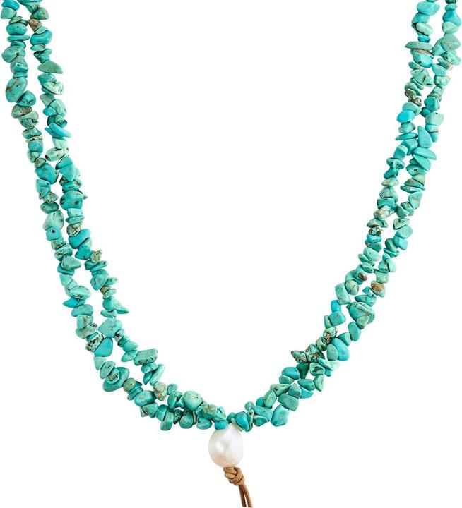 Valero Pearls Damen Sterling Silber Türkis (rek.) Süsswasser-Zuchtperle gelbgold 45,0 cm - 28635 (Sterling Silber, 45 cm)