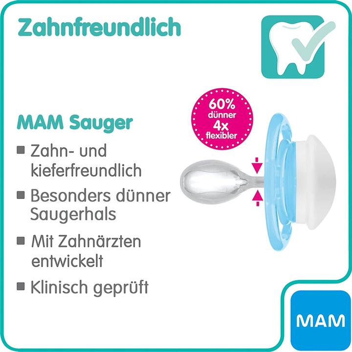 Produktbild MAM Perfect Silikon Schnuller 2 Stück 6-16 Monate Wal Elefant