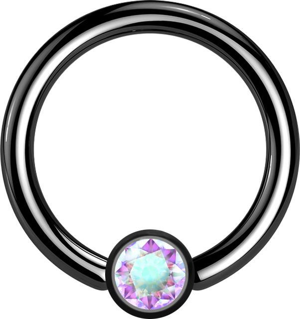 Actual product image Star Piercing Micro Closure Ring black cylinder crystal multicolour (without brass, Surgical steel 316L)