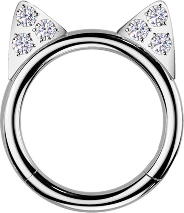 Star Piercing Micro Segmentring klappbar silber Katzenohren Kristalle silber (Titan G23, ohne Messing)