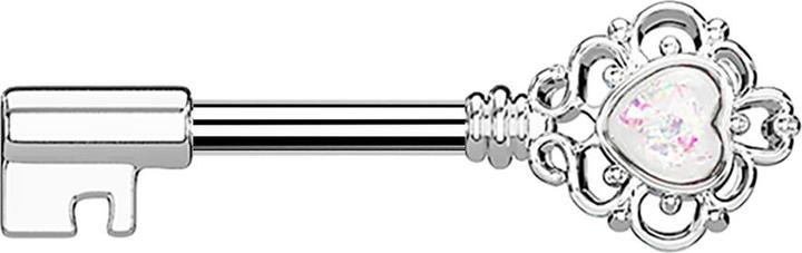 Actual product image Star Piercing Barbell Barbell silber Vintage Schlüssel mit Herzopal weiss (Brass, Surgical steel 316L)