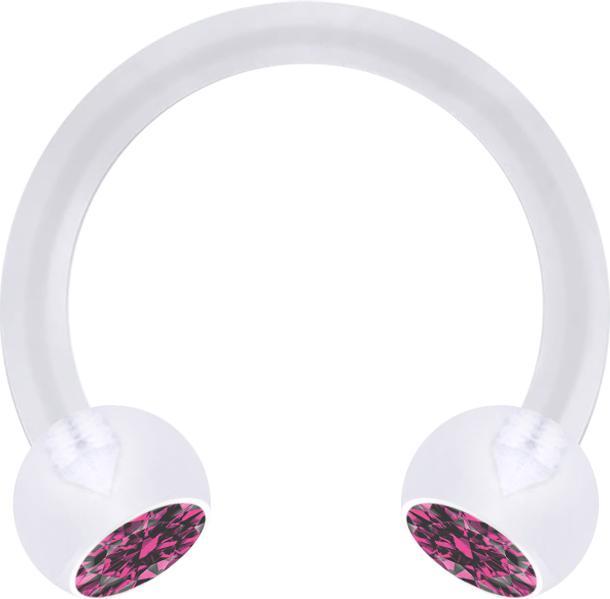 Star Piercing Micro Circular Barbell transparent mit zwei Kugeln Kristall pink (ohne Messing, Bioflex)