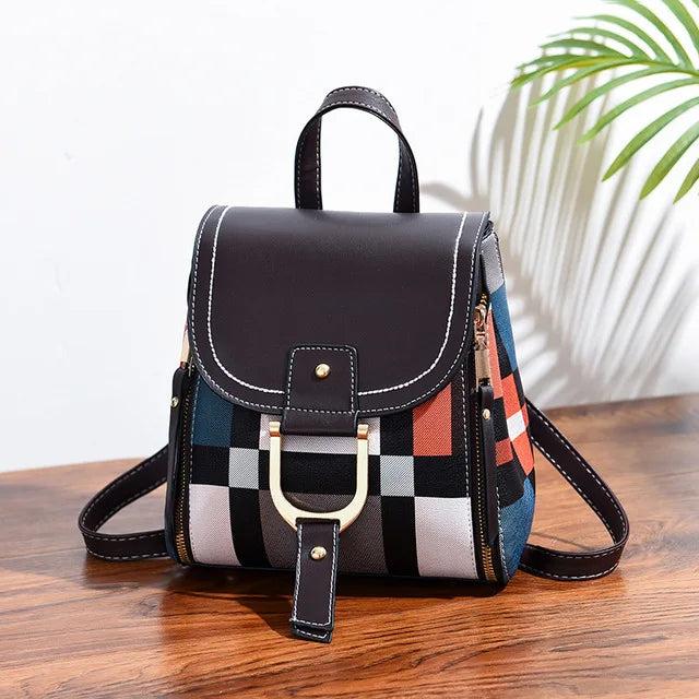Produktbild Only-Bags.Store Spleissen Rucksack PU-Leder kariert Rucksack Multifunktions-Knapsack Teenager Schultasche Freizeit