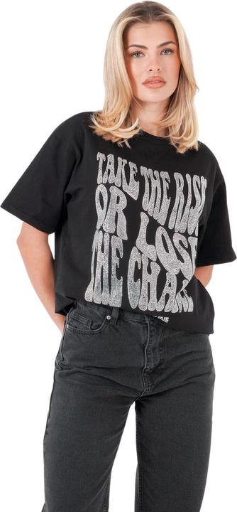 Sixth June Kurzes Damen-T-Shirt mit Strassschriftzug