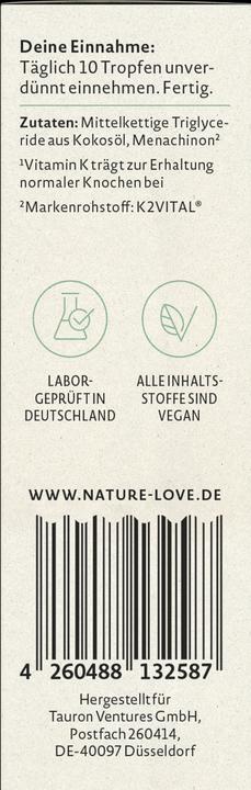 Nährwerte und Zutaten Nature Love Vitamin K2 (10 Stück, Tropfen, 10.50 g)