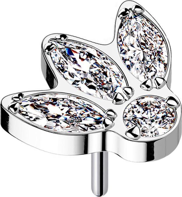 Actual product image Star Piercing Threadless silver three ovals and crystal silver (without brass, Titanium G23)