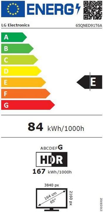 Etichetta energetica LG 65QNED91T6A.AEU (65", QNED91, QNED, 4K, 2024)
