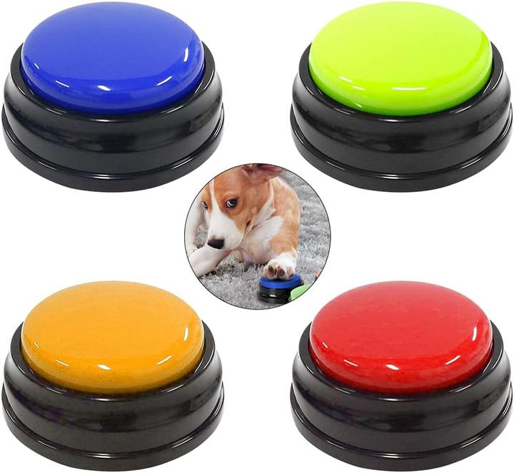 Produktbild Naveso Buzzer-Set mit Aufnahmefunktion für Hunde (4 Stück) (Beschäftigungsspielzeug Hund, Intelligenzspielzeug Hund)