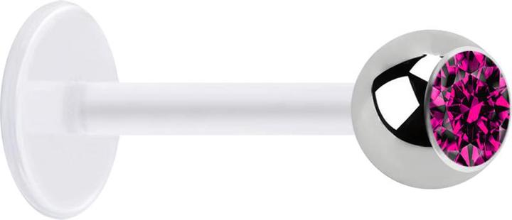 Star Piercing Micro Labret transparent mit Kugel silber und Kristall fuchsia (Chirurgenstahl 316L, ohne Messing, Bioflex)