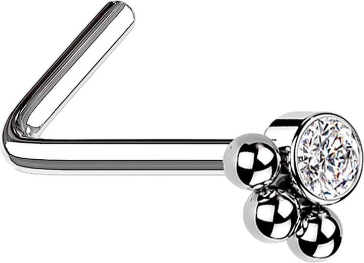 Produktbild Star Piercing Nasenstecker gewinkelt silber Kristall mit drei Kugeln (ohne Messing, Chirurgenstahl 316L)