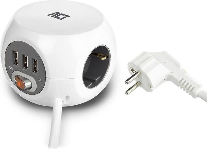 Produktbild Power socket cube (PDU) with 3 sockets type F, 3 USB-A ports, 1.5m