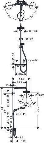Actual product image hansgrohe HG Showerpipe CROMA SELECT S 180 2jet DN 15, for bath white/chrome