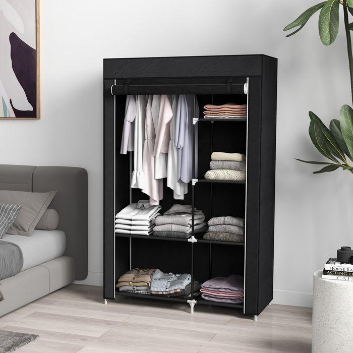 Immagine prodotto Swisshandel24 Armadio Armadio in tessuto con asta appendiabiti, 6 scomparti, Armadio pieghevole in pile, Armadio (103 x 43 x 162,5 cm)