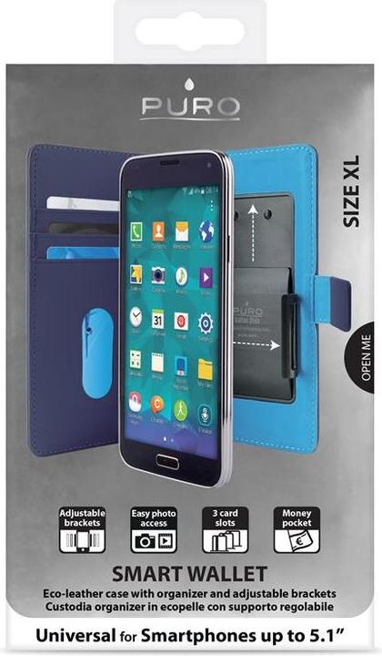 Actual product image Puro Universal Etuo for smartphones with 5.1-inch screen, blue (UNIWALLET3BLUEXL) (Universal)