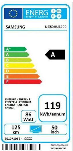 Energy Label Samsung UE50HU6900, 50 "LED 4K, 200Hz, WiFi (50", LED, UHD)