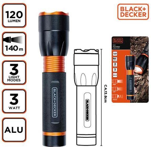 Black & Decker Torch LED 3W 120Lm 140m beam (13.80 cm, 120 lm)