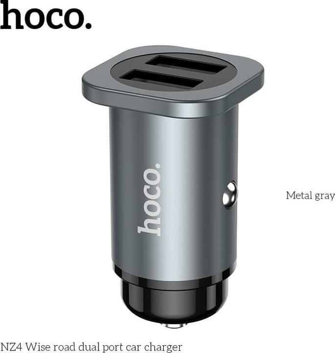 Image du produit Hoco NZ4 Wise Road Chargeur de voiture à double port, gris