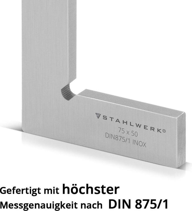 Produktbild Stahlwerk Flachwinkel 90° 75 x 50 mm DIN 875/1 aus rostfreiem Edelstahl