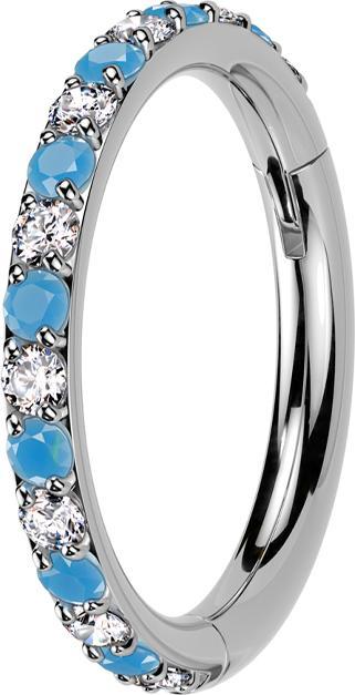 Produktbild Star Piercing Micro Segmentring klappbar silber Kristalle silber mit Türkis Steinen (ohne Messing, Titan G23)