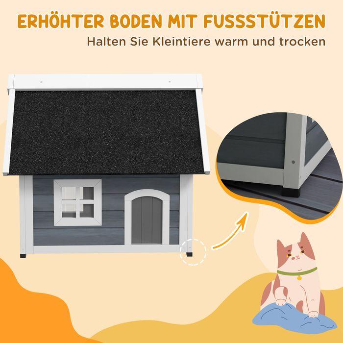 Immagine prodotto Swisshandel24 Katzenhaus Holz, aufklappbar, Wetterfest, mit 3 Türen, Grau (Gatto)