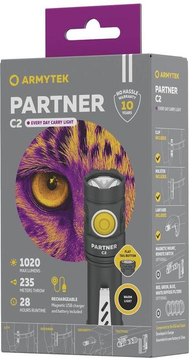 Immagine prodotto ArmyTek Partner C2 Magnet USB Torcia a LED calda con clip da cintura, con fondina a batteria 1020l (12.35 cm, 1020 lm)