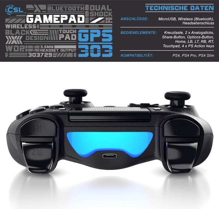 Actual product image CSL 2x PlayStation 4 controller, Bluetooth gamepad for PS4, dual vibration, touchpad, 3.5mm, gyro sensor (PS4, PC)