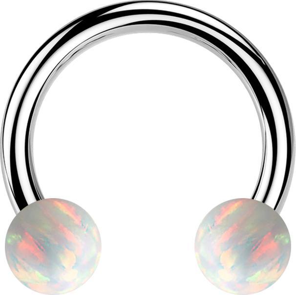 Image du produit Star Piercing Micro Circular Barbell argent avec deux boules opales blanches (sans laiton, Acier chirurgical 316L)
