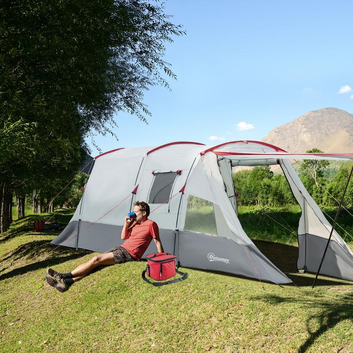 Actual product image Outsunny Camping tent with ground spikes, tensioning ropes and carrying bag (Tunnel tent, 8.50 kg, 8 persons)