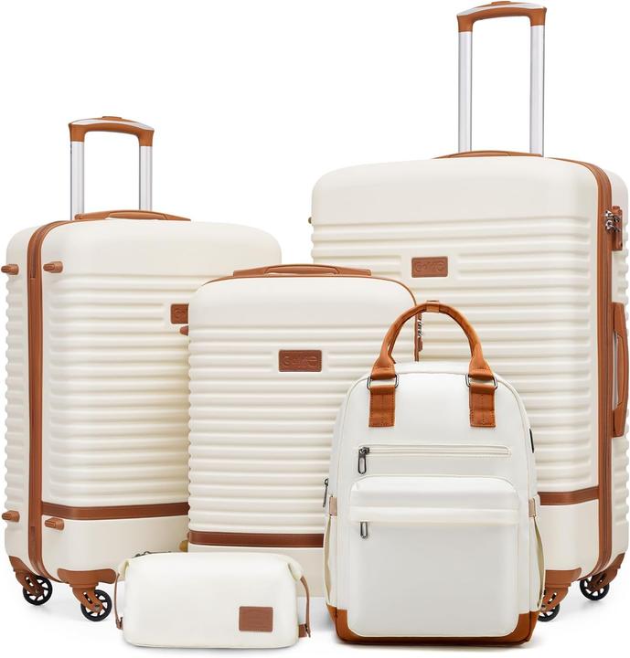 Actual product image Coolife 5-teiliges Hartschalen-Trolley-Set mit Reiserucksack und Kulturbeutel (93 l, Hand luggage (up to 50 litres), M (50 - 90l), L (90 - 115l))
