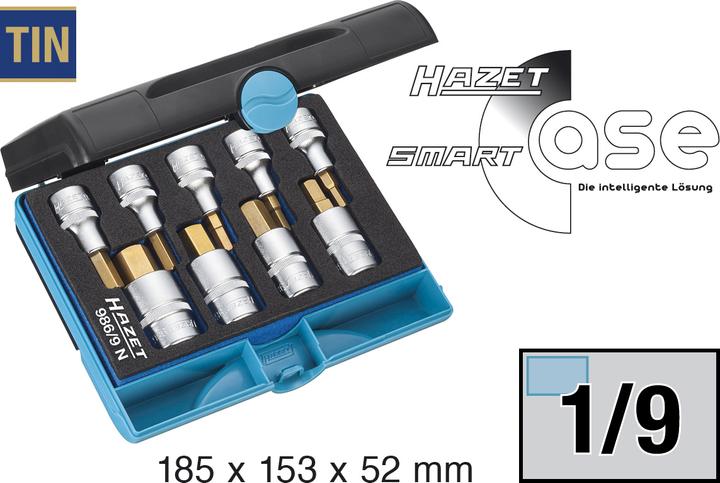 Image du produit HAZET Jeu de douilles mâles 986/9N ∙ Carré creux 12,5 mm (1/2 pouce) ∙ Profil à 6 pans intérieurs ∙…
