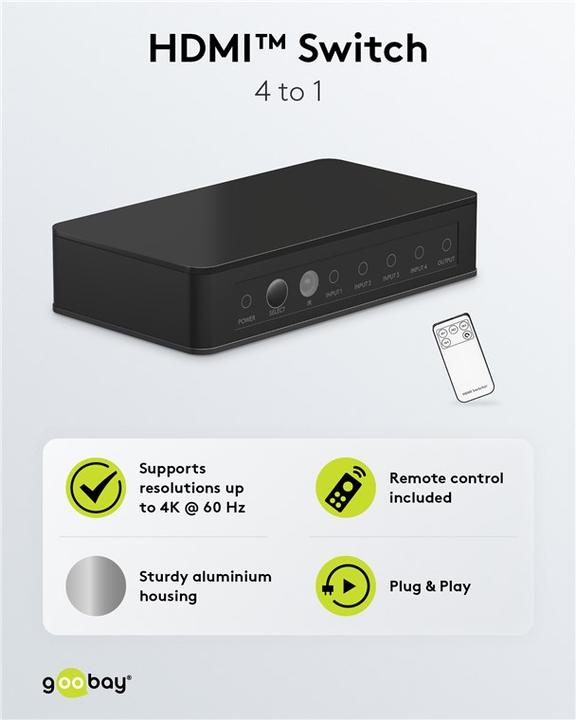 Image du produit Goobay Boîtier de commutation HDMI 4 sur 1 4K @ 60 Hz