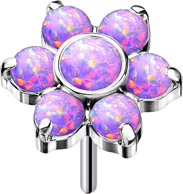 Image du produit Star Piercing Threadless argent fleur opale violet (Acier chirurgical 316L, sans laiton, Titane G23)