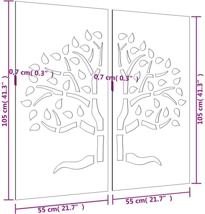Image du produit VidaXL Décoration murale de jardin en 2 parties 105x155 cm Design arbre en acier corten (105 x 55 x 1 cm)