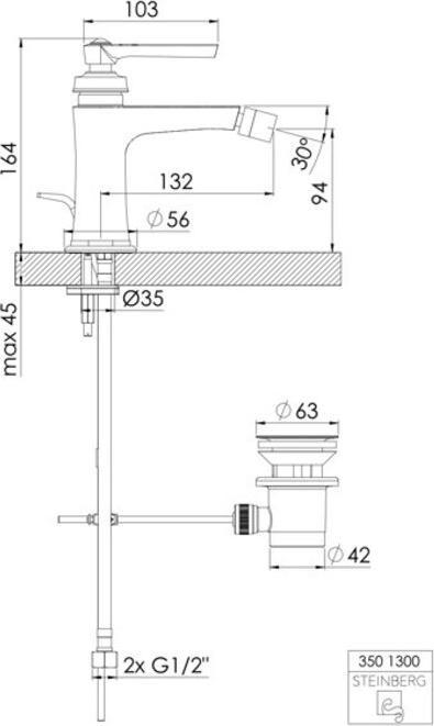 Actual product image Steinberg Series 350 bidet faucet, with drain set, projection 130mm, 0